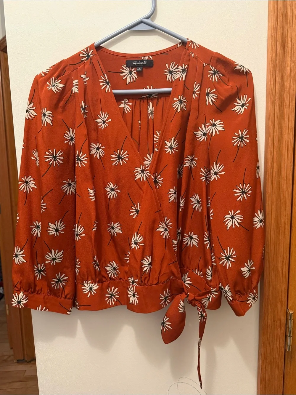 Madewell Rust Floral Tie-Waist Wrap Blouse